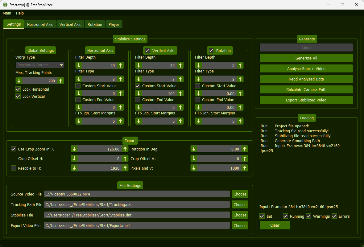 Settings of FreeStabilizers